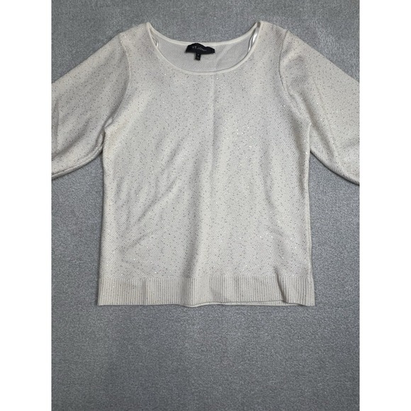 St John Cream Silver Sequine Blouse Women's Balloon Sleeve Top Size Medium - Picture 3 of 8
